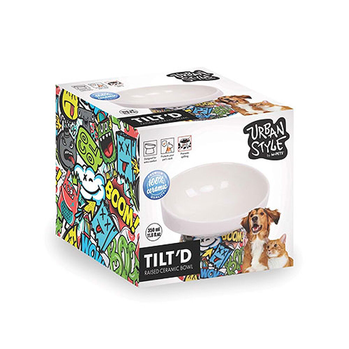 M-Pets Urban Style Seramik Kedi Mama ve Su Kabı Color Mix 350 Ml 14,5x14,5x11,5  Cm 