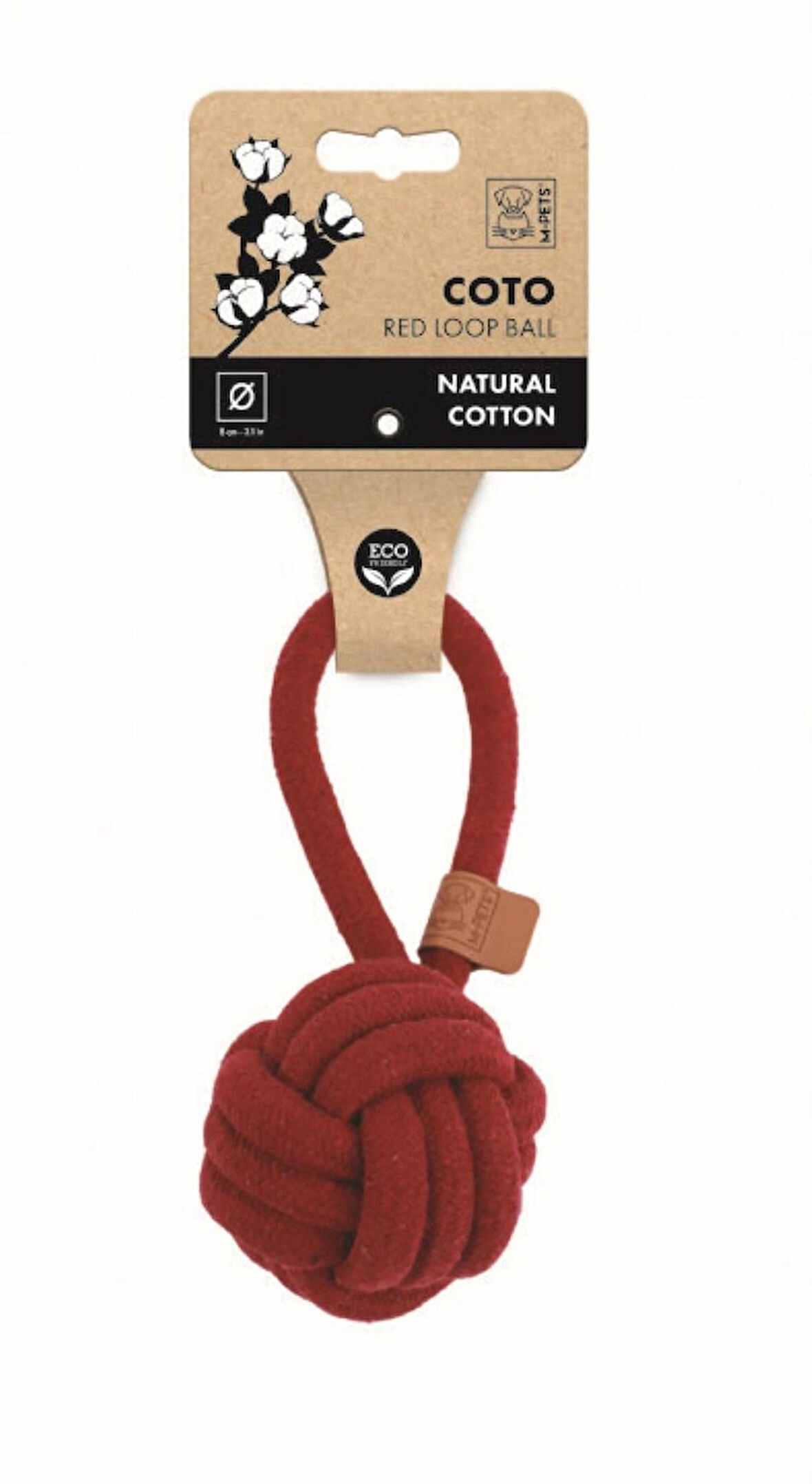 M-Pets Coto Kırmızı Çekmeli Örgü Halat Top Köpek Oyuncağı 8 cm