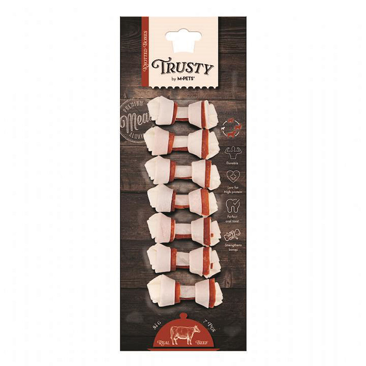19046499 M-PETS TRUSTY BEEF DÜĞÜMLÜ KEMİK 7Lİ 84GR/6,4CM