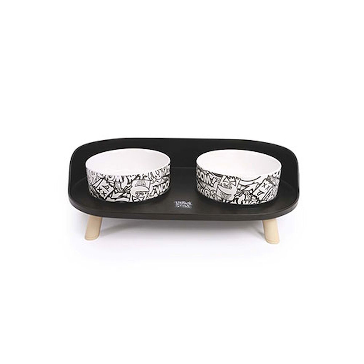 M-Pets Altitude Urban Style Standlı Mama ve Su Kabı Siyah Beyaz 450 Ml 