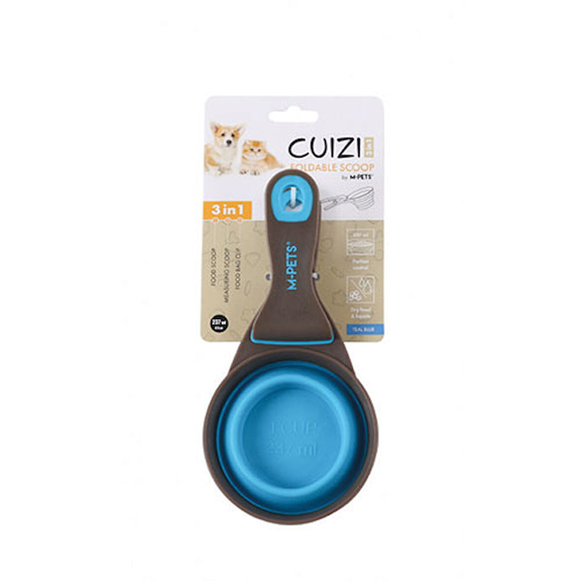 M-Pets Cuizi 3in1 Fonksiyonel Mama Ölçü Kabı Mavi 237 Ml 