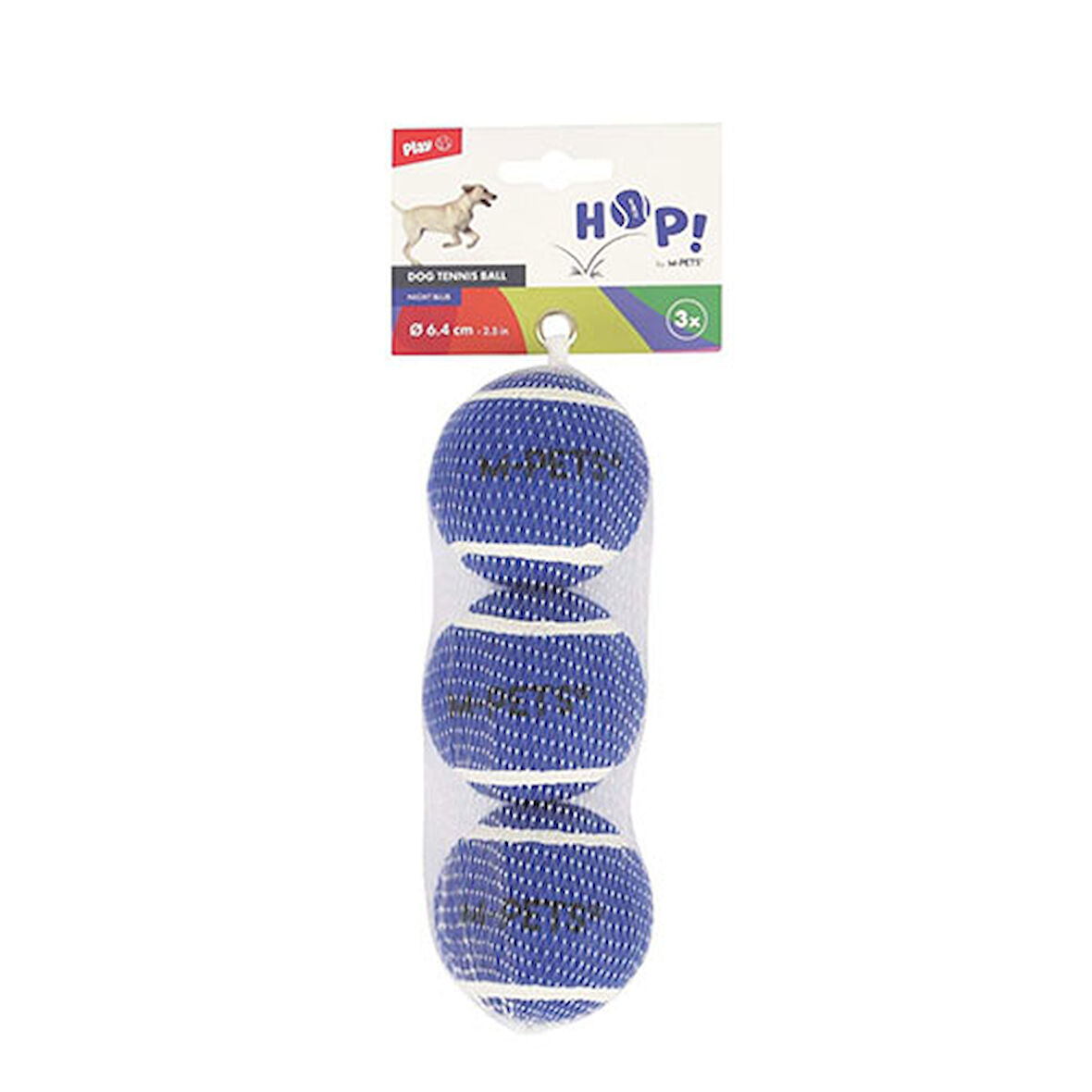 M-Pets Hop Tenis Topu Köpek Oyuncağı Mavi 3'lü 6,4 Cm 