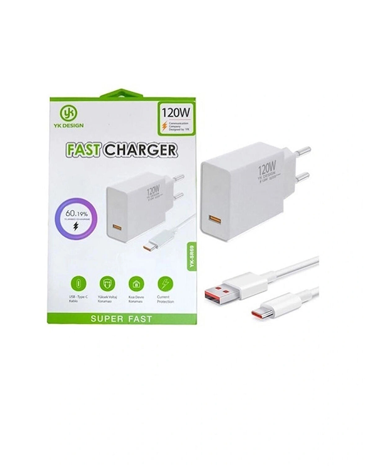 YK Design YK-SR69 120W USB Şarj Başlığı ve USB-TypeC Kablo