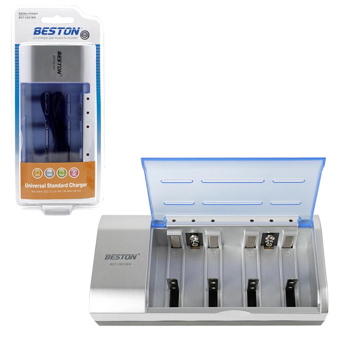 Beston BST-C821BW AA-AAA-C-D-9V-SC Universal Tüm Boylar Pil Şarj Cihazı