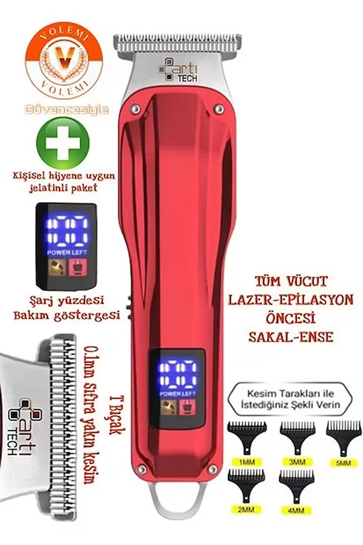 ArtıTech Tıraş Makinesi Şarjlı LCD Ekran Professıonal Ar-0087A (Saç Sakal Düzeltici)