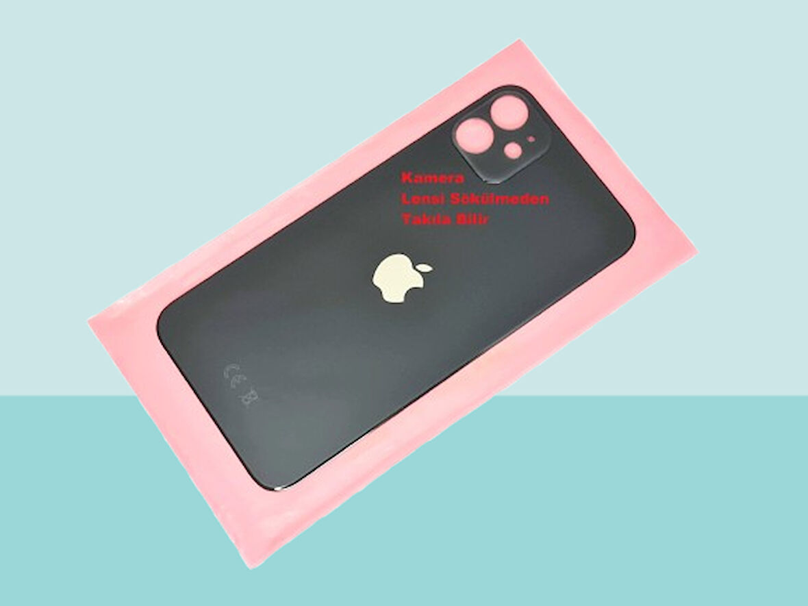 Tkgz - iPhone 11 Arka Pil Batarya Kapağı - Cam kapak Geniş Lens Deliği - SİYAH