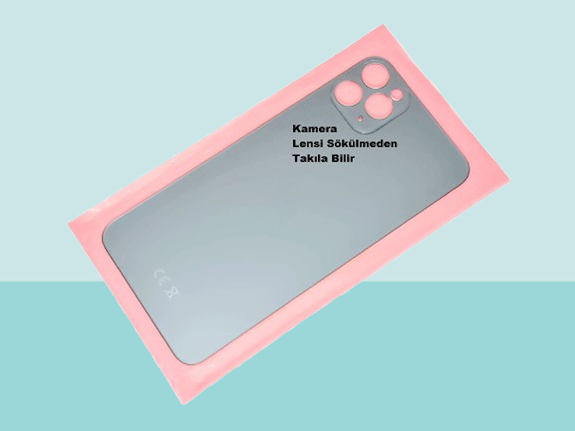 Tkgz - iPhone 11 PRO MAX Arka Pil Batarya Kapağı - Cam kapak Geniş Lens Deliği - MAVİ