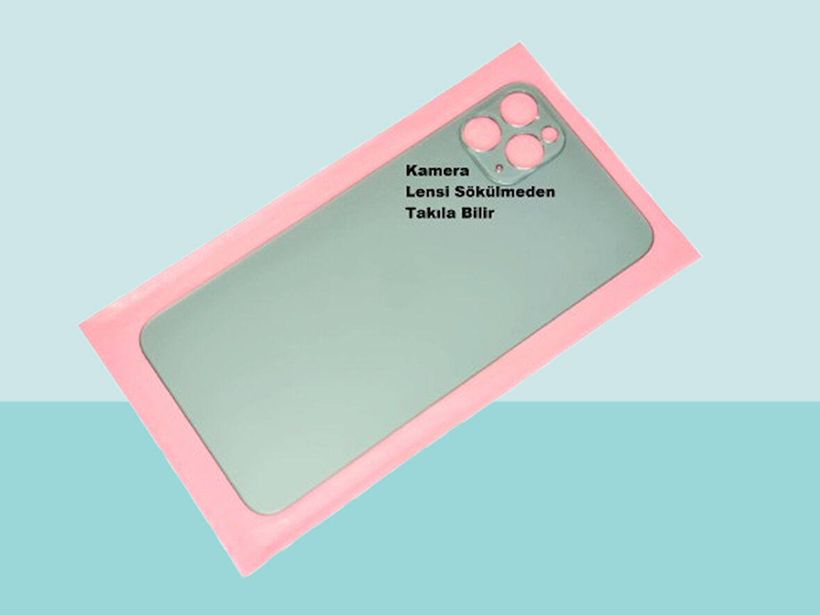 Tkgz - iPhone 11 PRO MAX Arka Pil Batarya Kapağı - Cam kapak Geniş Lens Deliği - YEŞİL