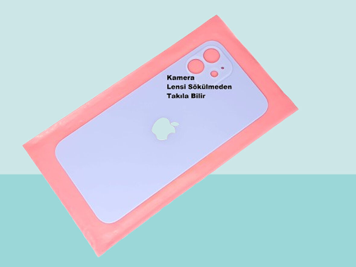 Tkgz - iPhone 12 Arka Pil Batarya Kapağı - Cam kapak Geniş Lens Deliği - MAVİ