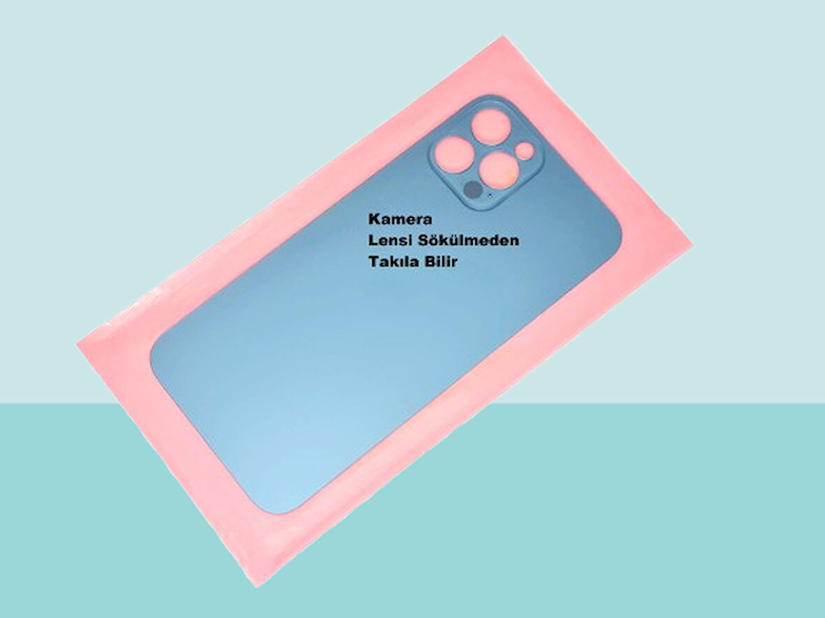 Tkgz - iPhone 12 PRO Arka Pil Batarya Kapağı - Cam kapak Geniş Lens Deliği - MAVİ