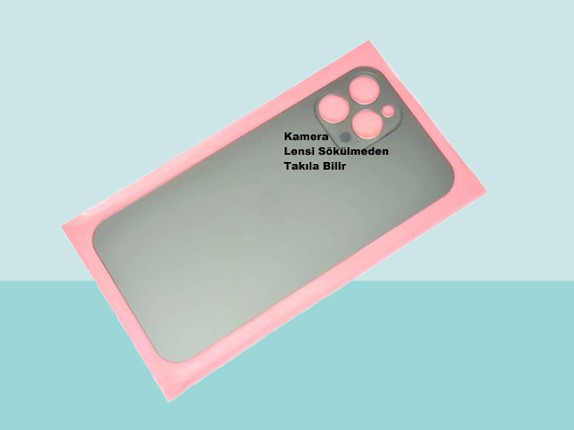 Tkgz - iPhone 12 PRO MAX Arka Pil Batarya Kapağı - Cam kapak Geniş Lens Deliği - YEŞİL