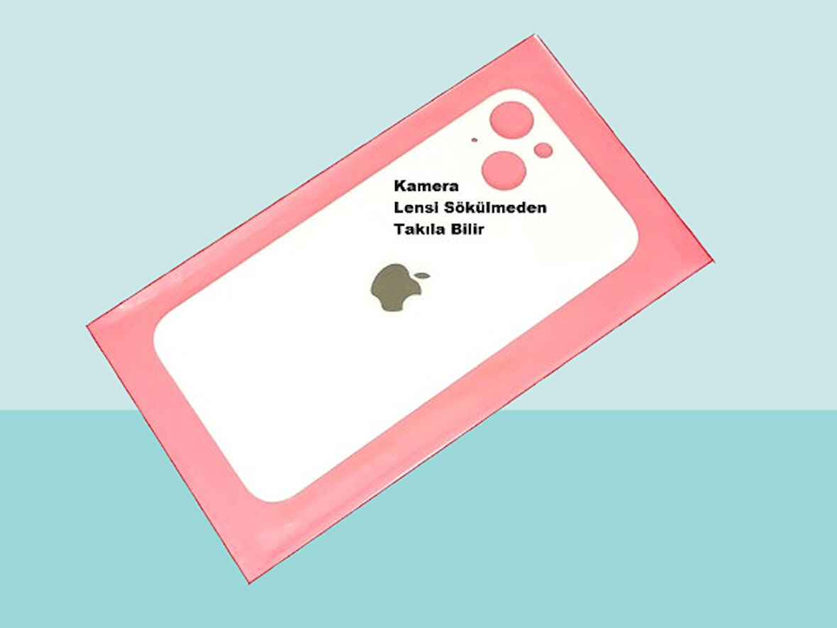 Tkgz - iPhone 13 Arka Pil Batarya Kapağı - Cam kapak Geniş Lens Deliği - BEYAZ