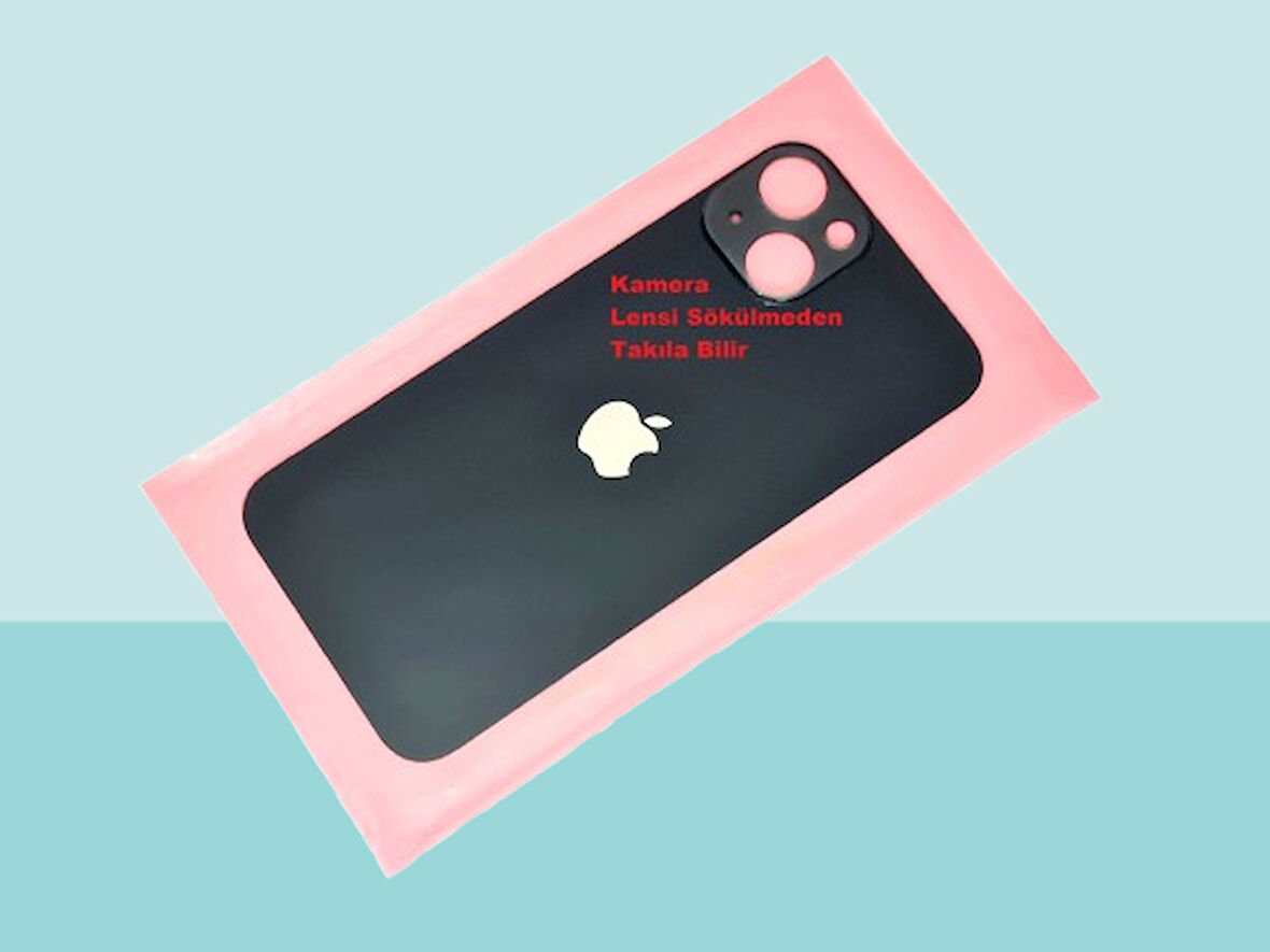 Tkgz - iPhone 13 Arka Pil Batarya Kapağı - Cam kapak Geniş Lens Deliği - SİYAH