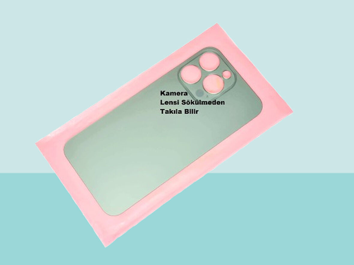 Tkgz - iPhone 13 PRO Arka Pil Batarya Kapağı - Cam kapak Geniş Lens Deliği - YEŞİL