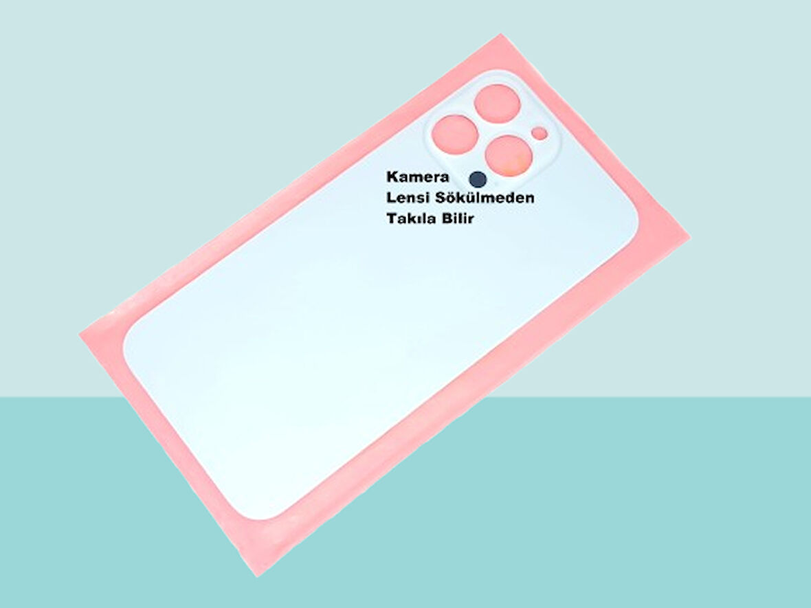 Tkgz - iPhone 13 PRO MAX Arka Pil Batarya Kapağı - Cam kapak Geniş Lens Deliği - MAVİ