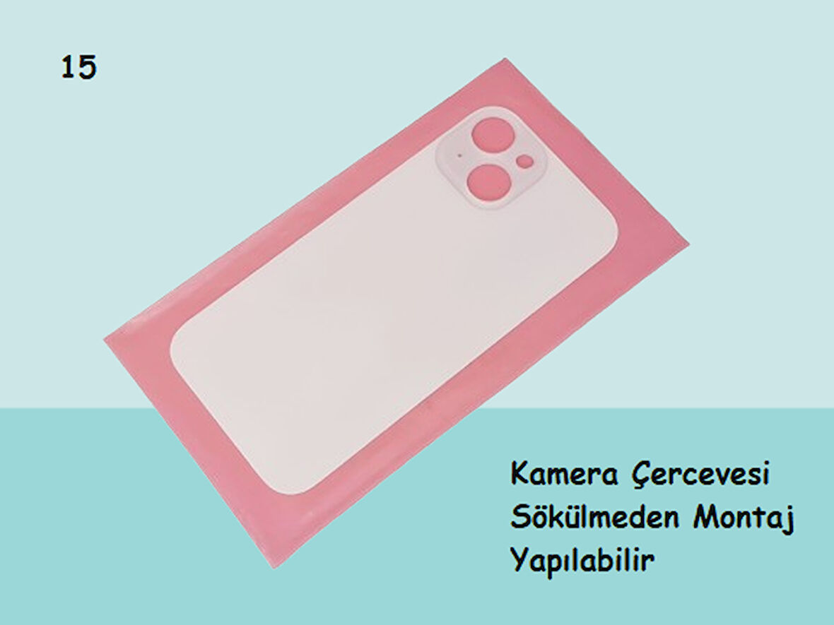 Tkgz - iPhone 15 Arka Pil Batarya Kapağı - Cam kapak Geniş Lens Deliği - BEMBE