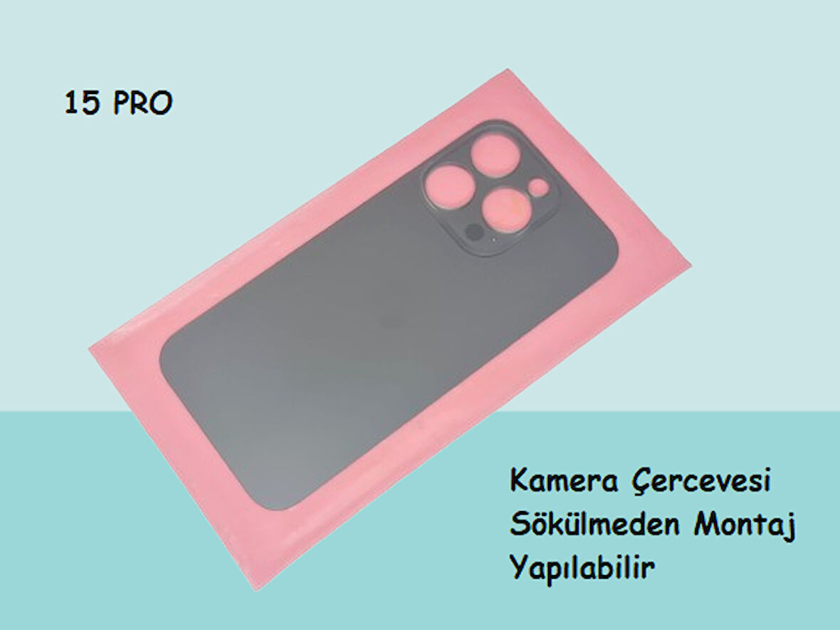 Tkgz - iPhone 15 PRO Arka Pil Batarya Kapağı - Cam kapak Geniş Lens Deliği - FÜME