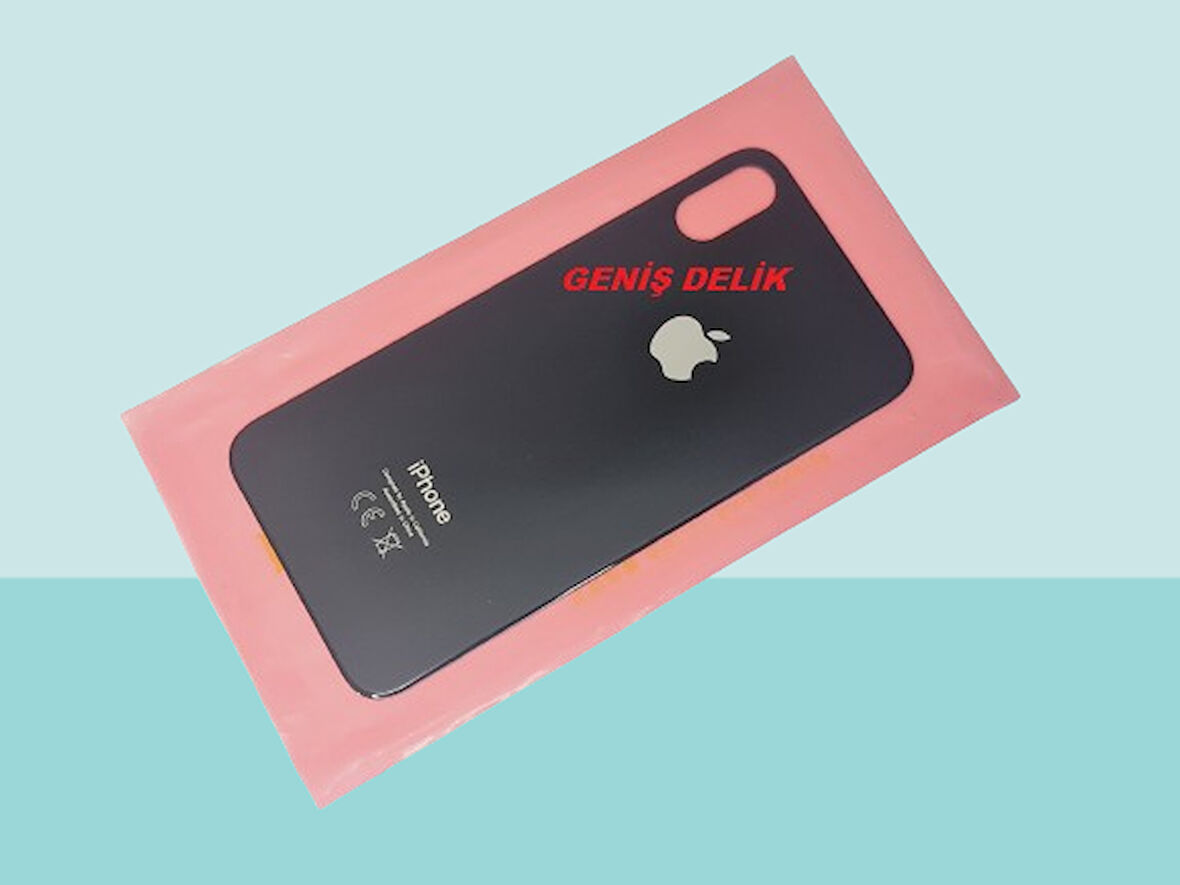Tkgz - iPhone XS Arka Pil Batarya Kapağı - Cam kapak Geniş Lens Deliği - SİYAH