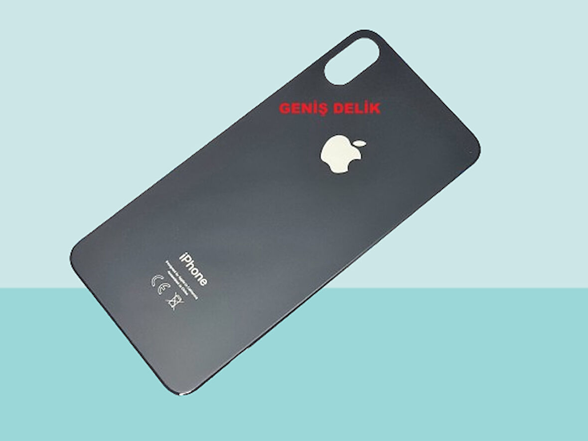 Tkgz - iPhone XS MAX Arka Pil Batarya Kapağı - Cam kapak Geniş Lens Deliği - SİYAH