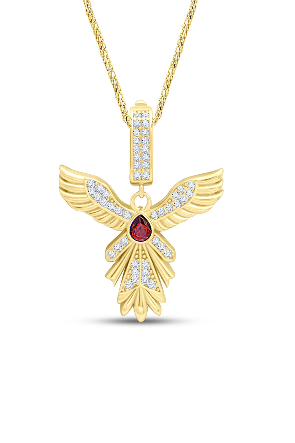 Kırmızı Taşlı Yakut-u Anka Kuşu Altın Kolye