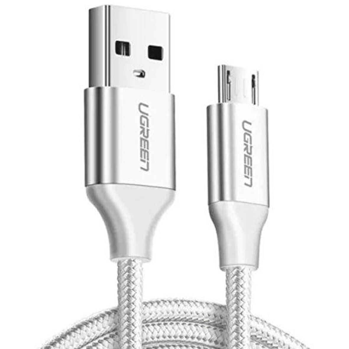 Ugreen Micro USB Örgülü Data ve Şarj Kablosu Beyaz 2 Metre