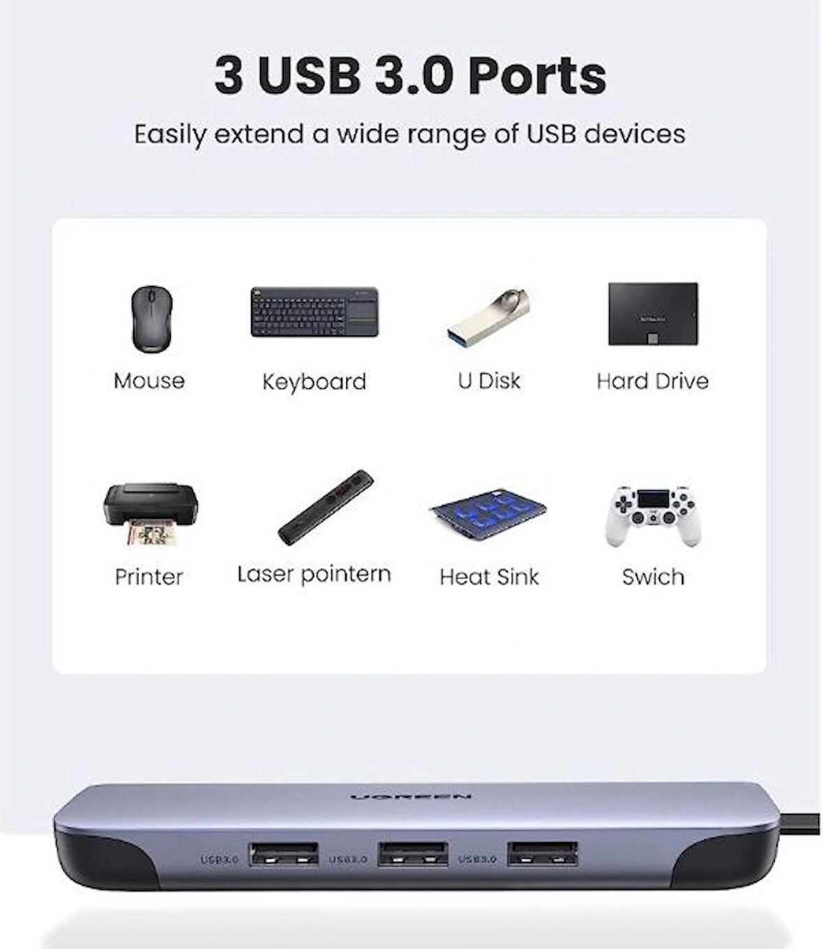 UGREEN 70490 Hub 9 in 1 USB Type-C Hdmı Adapter USB-C Multifunction Adapter