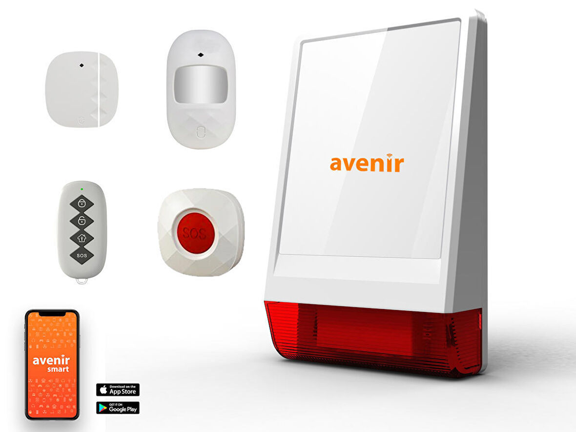 Avenir AV-03WF Wifi Kablosuz Akıllı Alarm Seti (1 Kapı/pencere Sensörü)(1Pır)(1 Kumanda)(SOS BUTONU YOKTUR)
