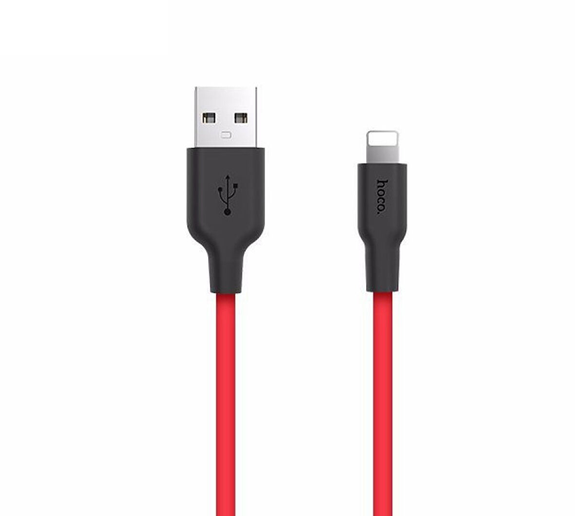 HOCO X21 USB to iPhone Lightning 2A Silikon Hızlı Şarj ve Data Kablosu (Siyah-Kırmızı)