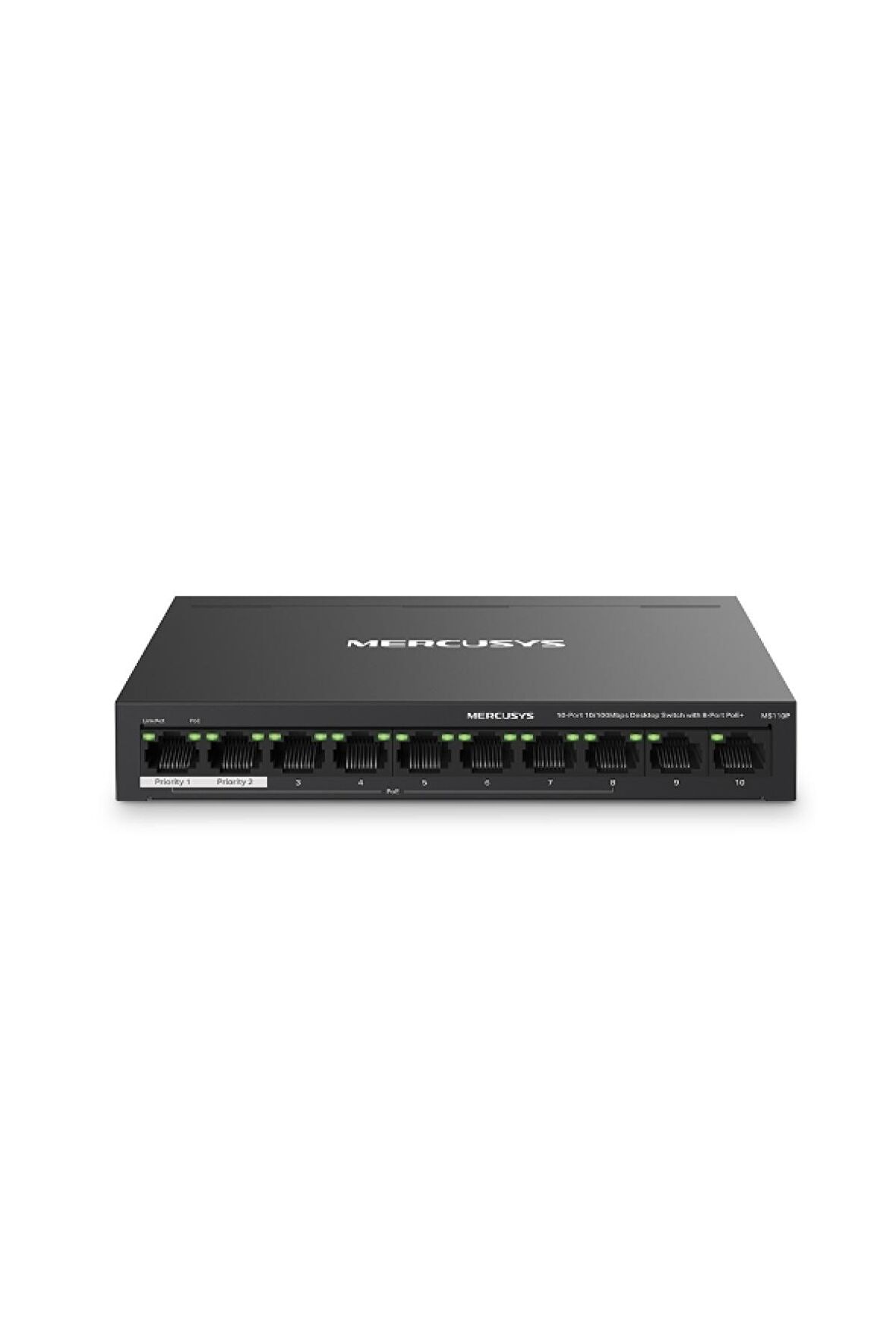 Tp-Link Mercusys MS110P 8 Port 10-100 Mbps Poe+ 2 Port 10-100 Mbps Uplink Switch Metal Kasa