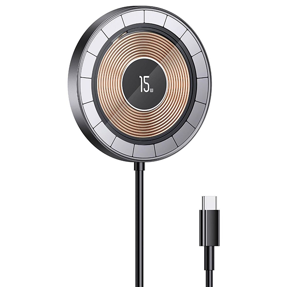 Usams US-CD183 15W TypeC Magsafe, IPhone Manyetik Şeffaf Görünümlü Kablosuz Şarj Cihazı