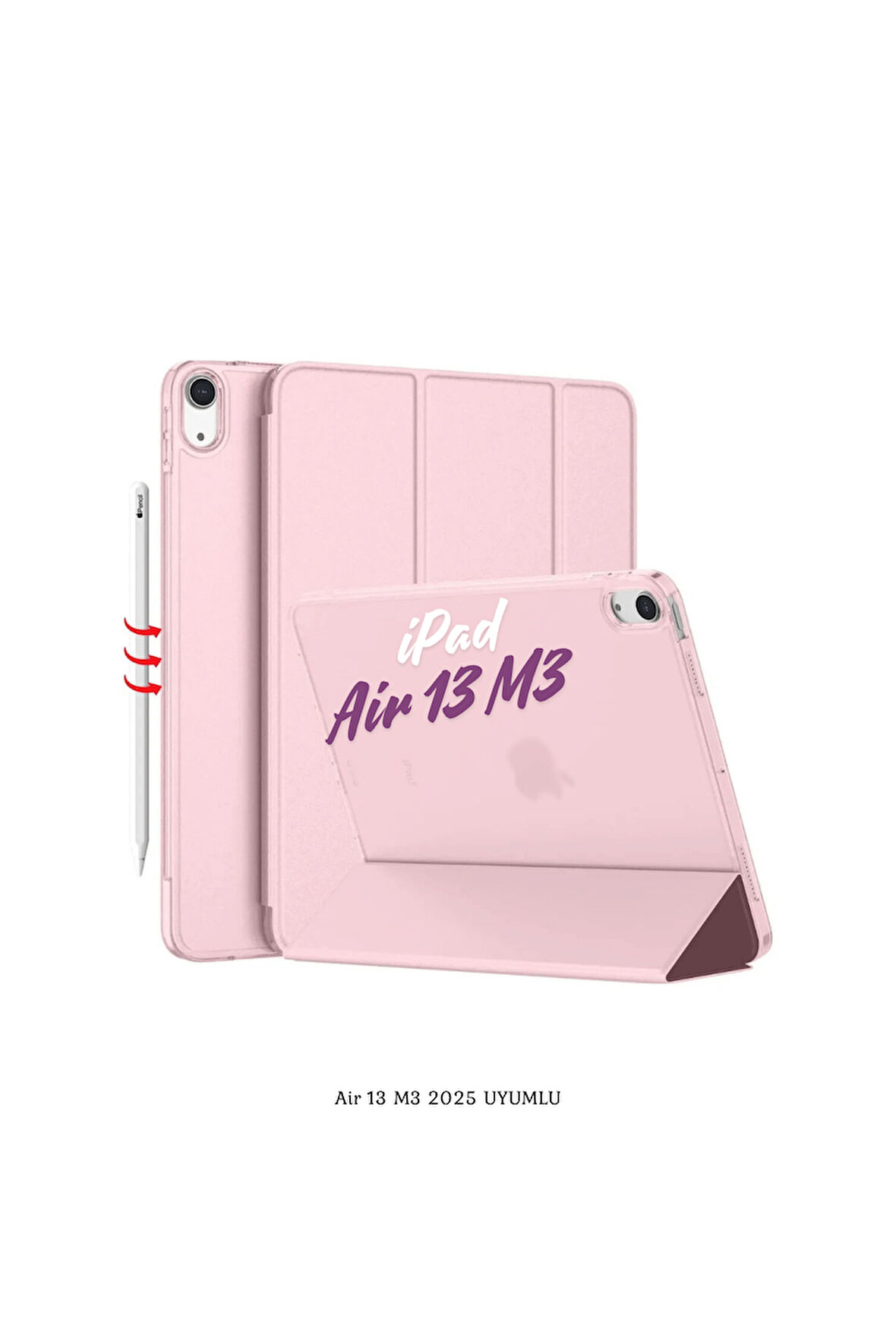 iPad Air 13 2025 M3 Çip Uyumlu Standlı Katlanabilir Fuchsia Smart Cover Tablet Kılıfı