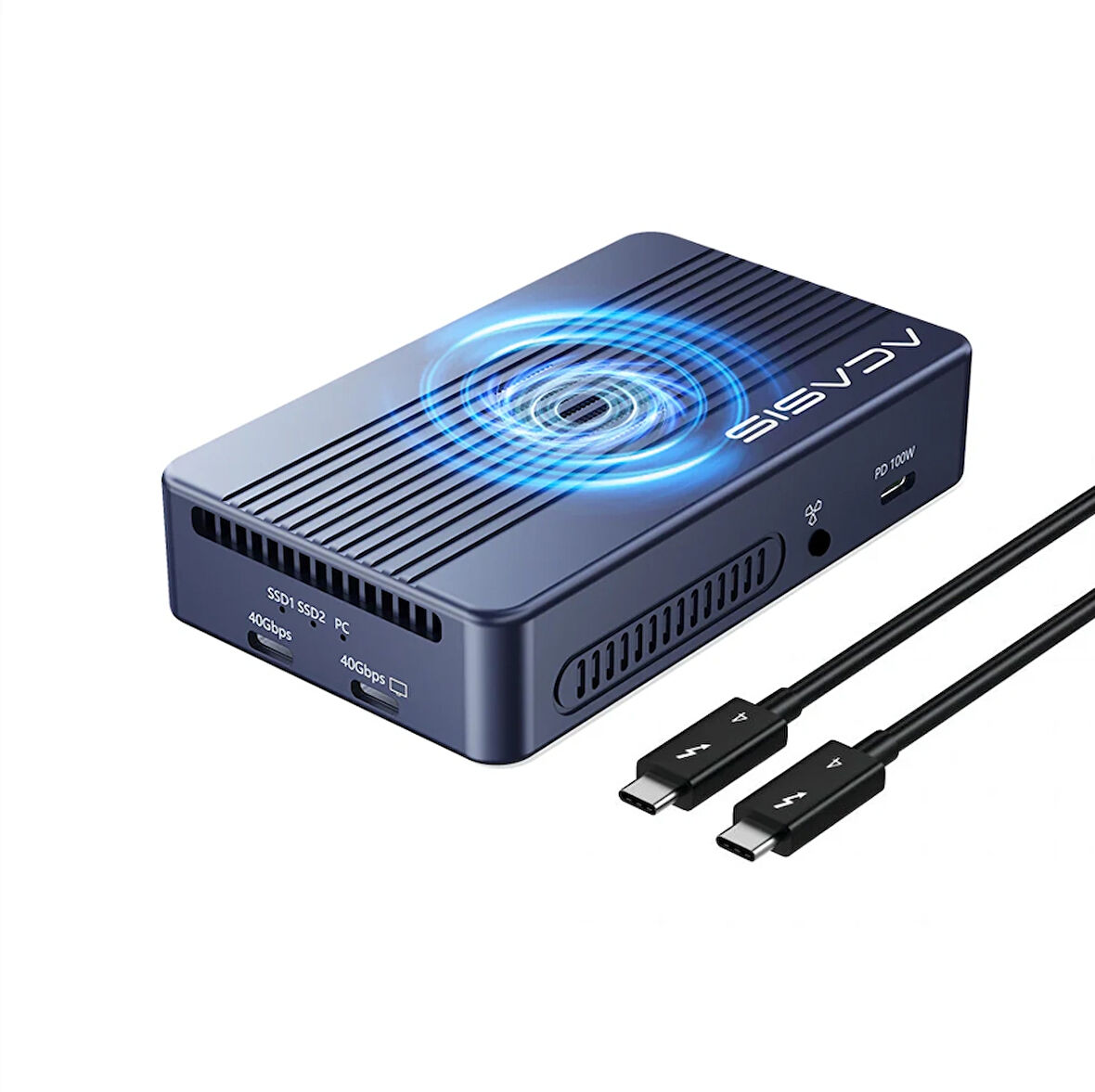 Acasis TBU405Pro Max 6 in 1 - 2 Adet 8TB M.2 SSD Takılabilen, 2x 40GBps Thunderbolt 4, HDMI, USB 3.2, PD 100W, RAID Özellikli, Fanlı Disk Kutusu (AC-TBU405PRO-MAX)