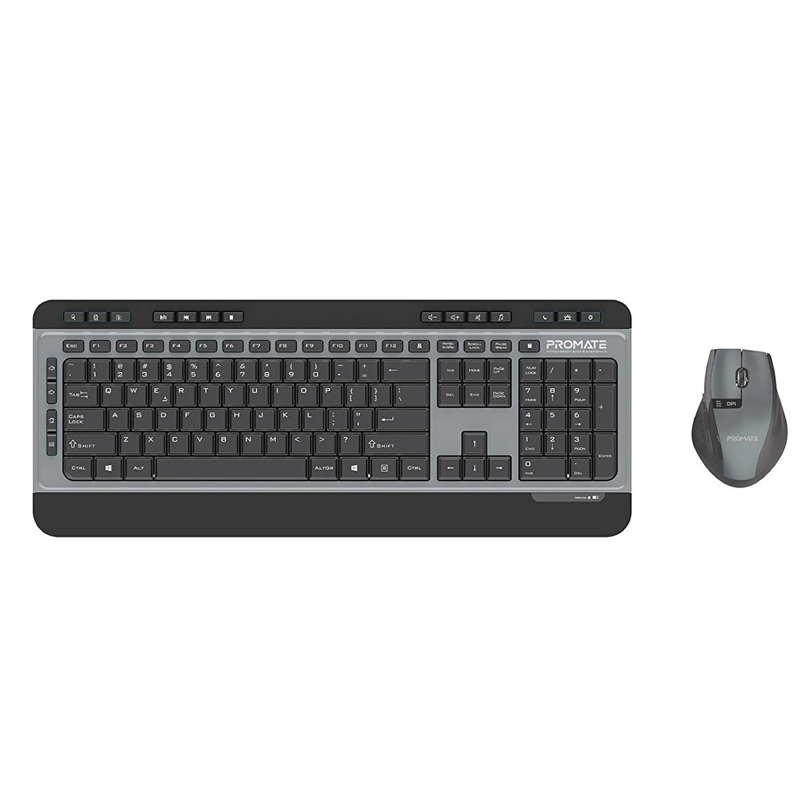 Promate ProCombo-9 2.4Ghz Multimedya Sessiz Ultra İnce (İngilizce Q Tuş) Klavye Mouse Set