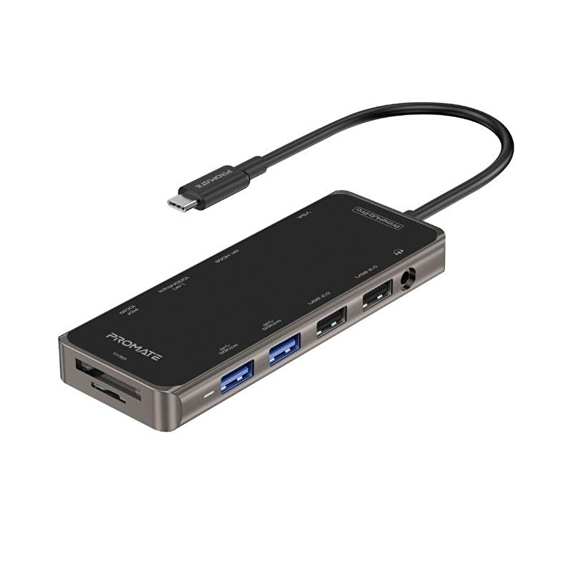 Promate PrimeHub-Pro USB Hub Ultra Hızlı Type-C, USB, HDMI, Ethernet, Kart Okuyucu