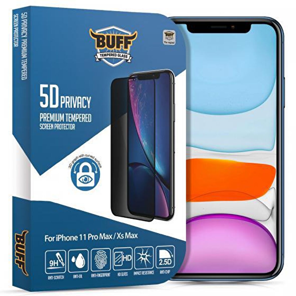 Buff iPhone 11 Pro Max/Xs Max 5D Privacy Ekran Koruyucu