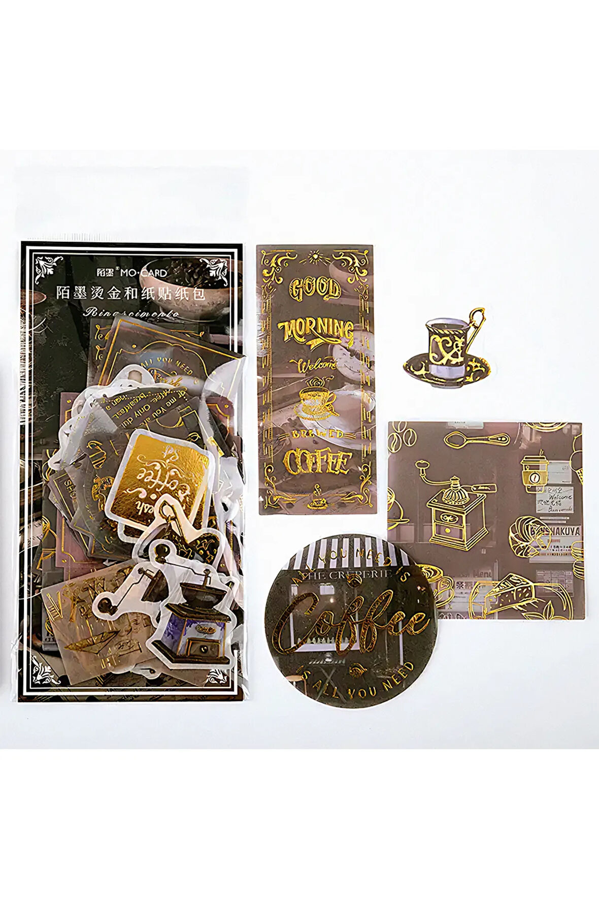 Coffee Temalı Vintage Altın Damga Sticker Seti • Bullet Journal (GGK-DFZ027)