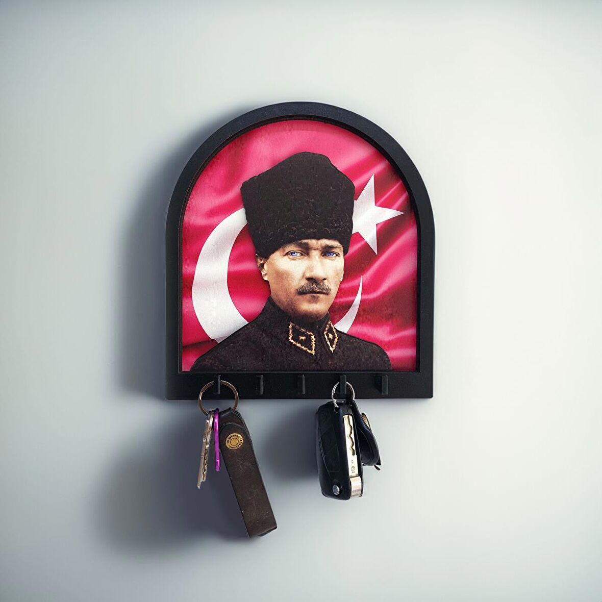 CajuArt Boyutlu Kabartma Tasarım Atatürk Bayrak Tema Anahtarlık Duvar Askılık Dekor