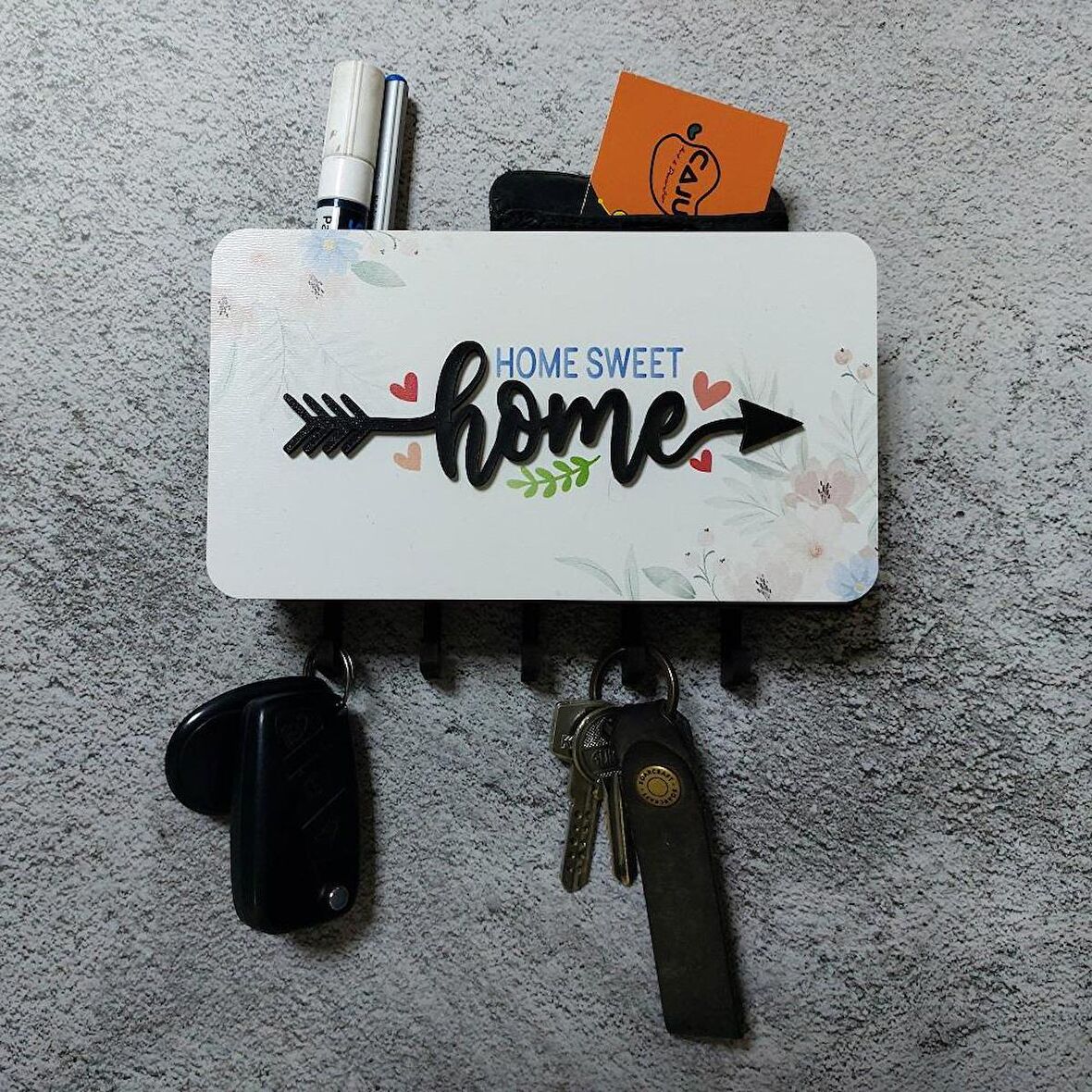 CajuArt Home Yazılı Dekoratif Bölmeli Anahtarlık Duvar Askılık Dekor