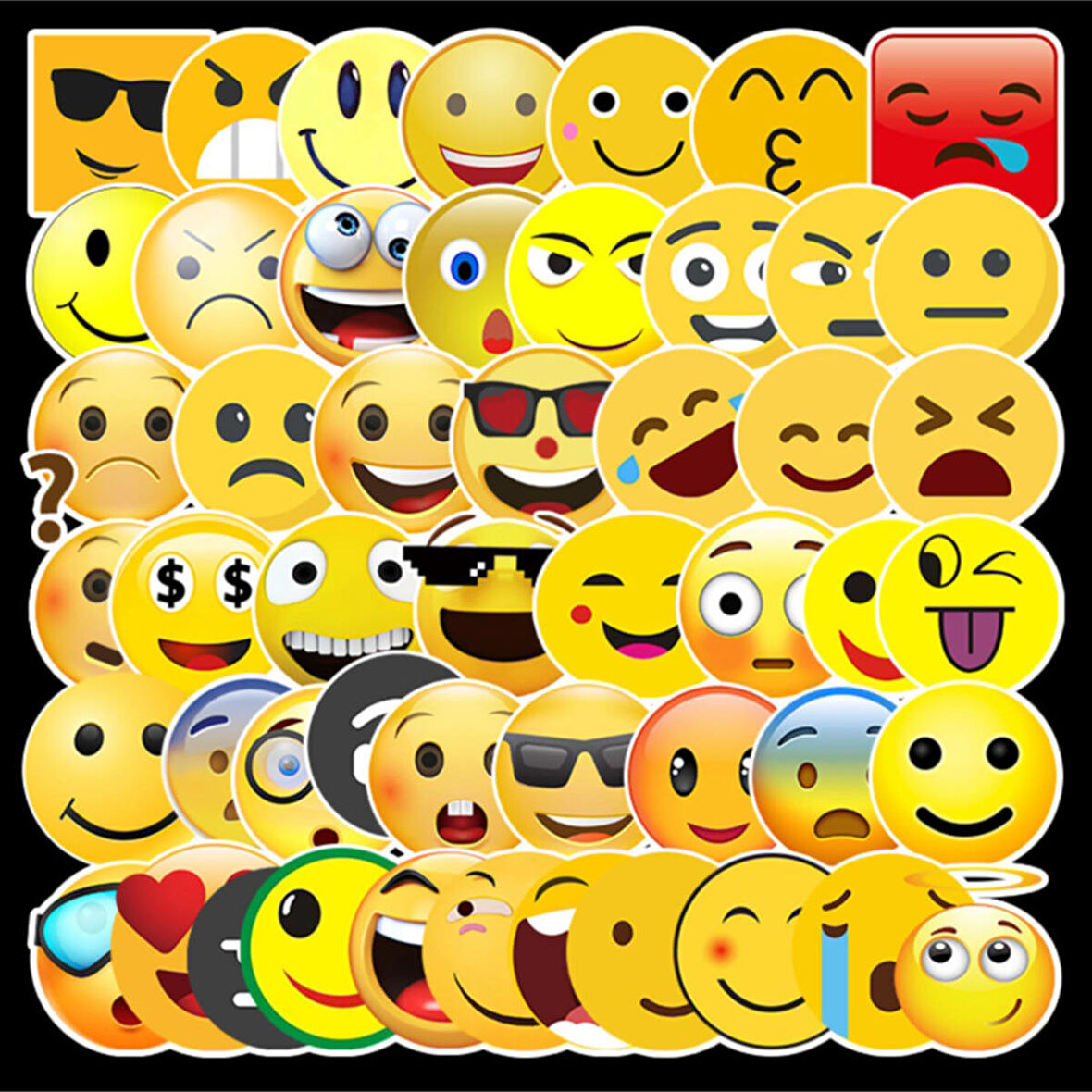 50 Adet Tekrarsız Emojiler Kalite Pvc Sticker Süs 07