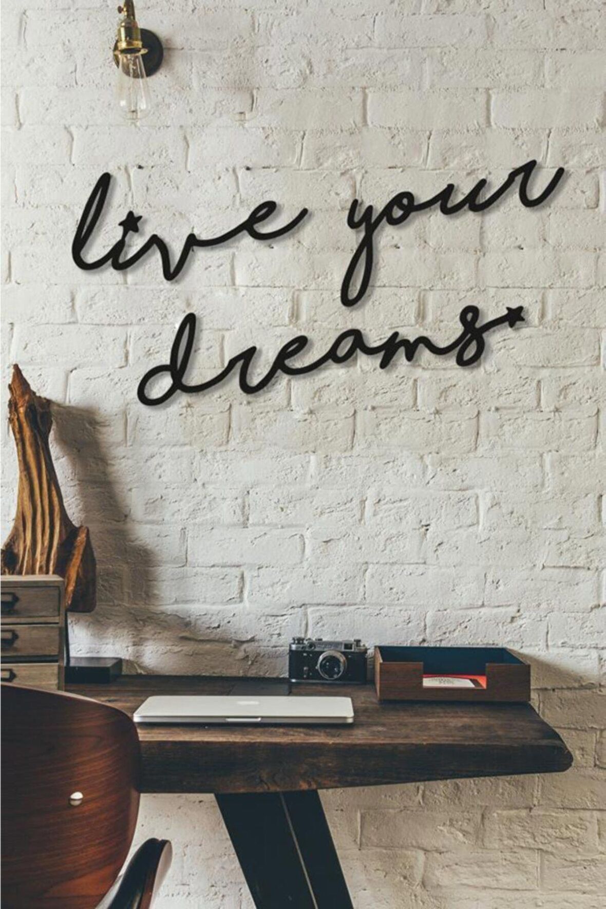 Dekoratif Live Your Dreams Ahşap Duvar Tablo Modern Yazı