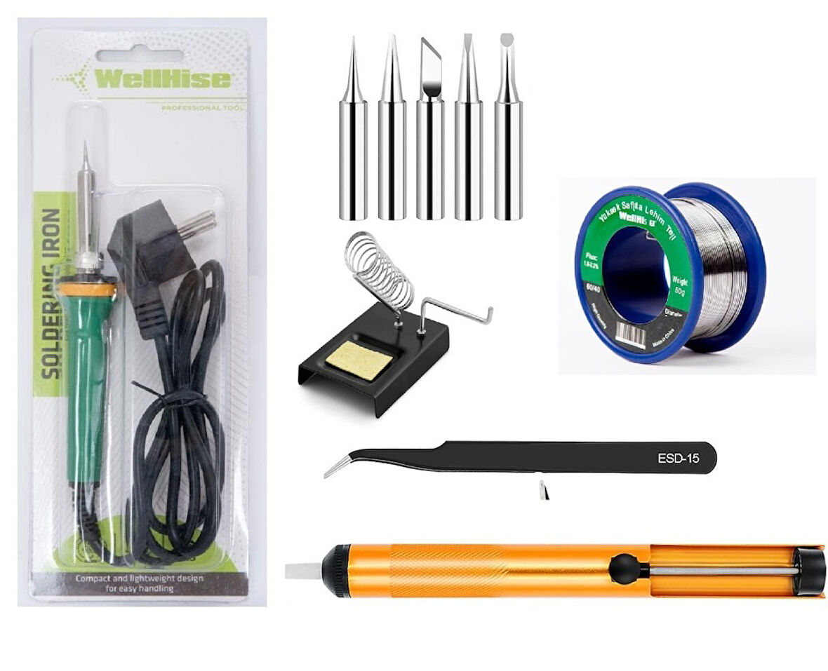 WellHise Lehimleme Seti Havya Seti Lehim teli Yedek Uç Lehim Pompası Havya Seti