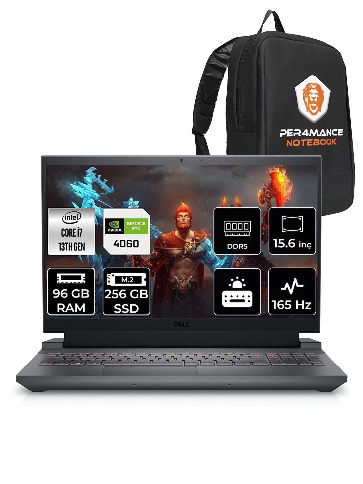 Dell G15 5530 i7 13650HX 96GB 256GB SSD RTX4060/8GB 140W 15.6'' FHD FDOS G155530013 & PER4 ÇANTA