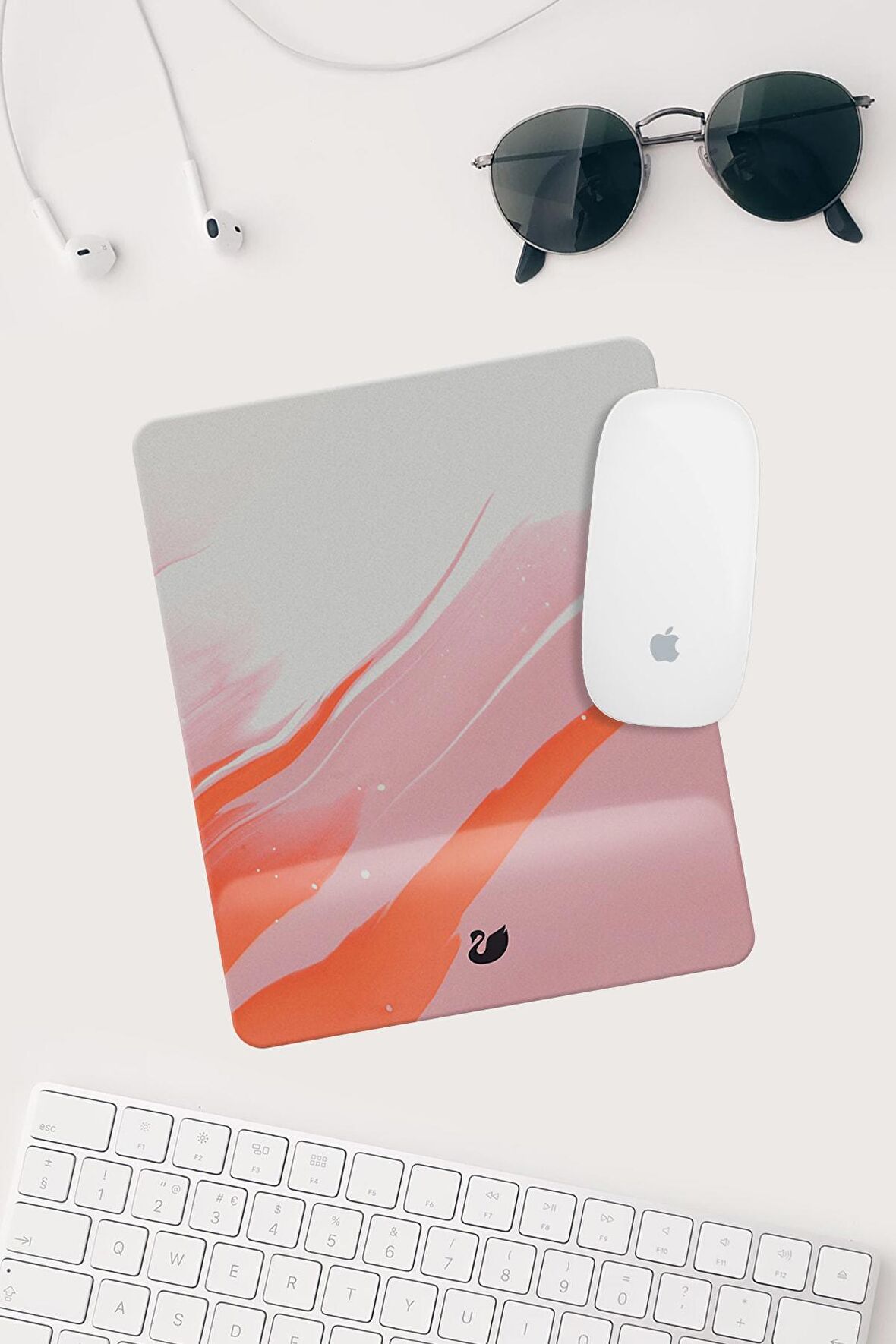 Pembe Turuncu Mermer Desenli Bilek Destekli Dikdörtgen Mouse Pad Mouse Altlığı