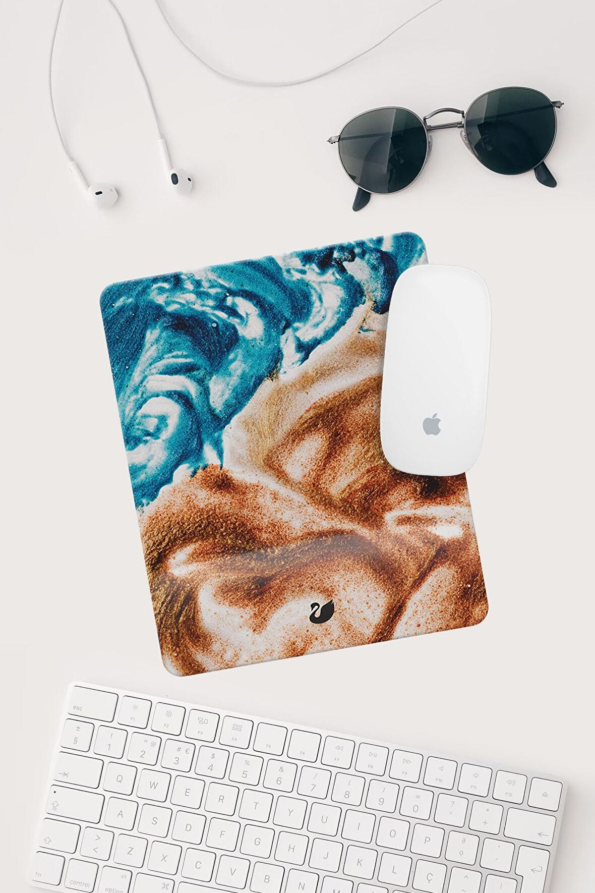 Mavi Kahverengi Desenli Bilek Destekli Dikdörtgen Mouse Pad Mouse Altlığı