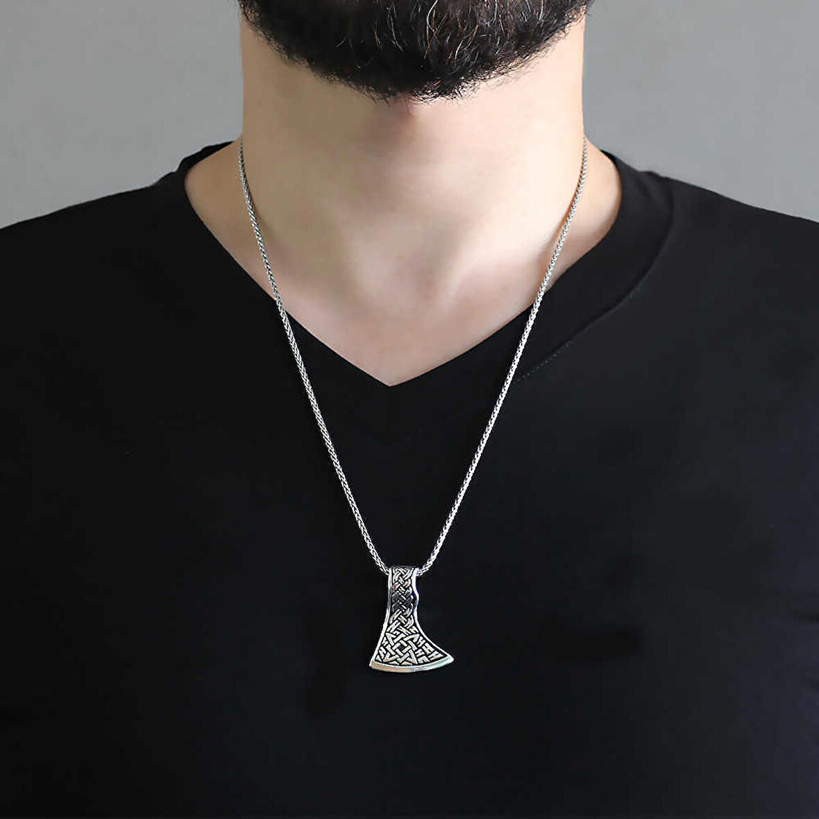 Kızılderili Baltası Tasarım Kalın Zincirli 925 Ayar Gümüş Erkek Kolye 99687