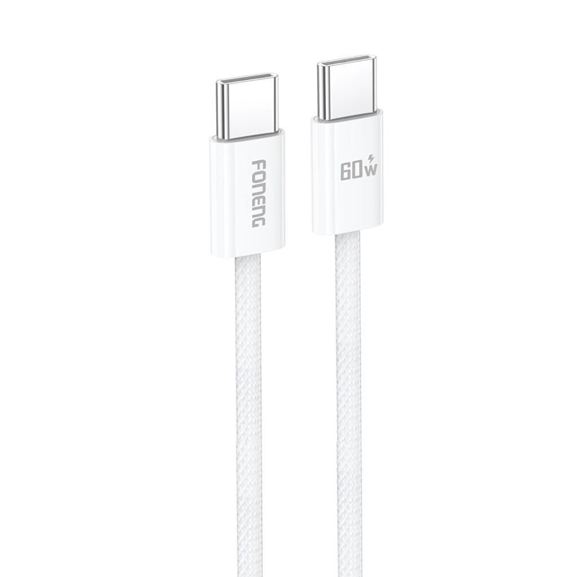 Foneng X110 60W Type-C to Type-C Şarj Data Kablosu İp Örgülü 1,2M Beyaz