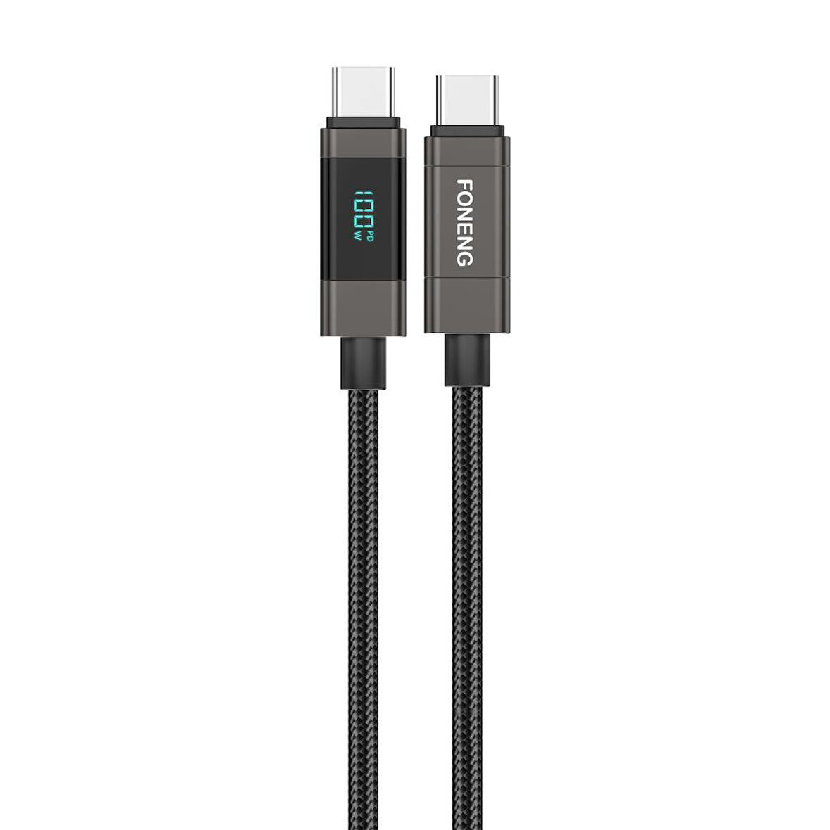 FONENG XS05 100W Dijital Ekranlı Type-C to Type-C Şarj Ve Data Kablosu İp Örgülü 1,2M
