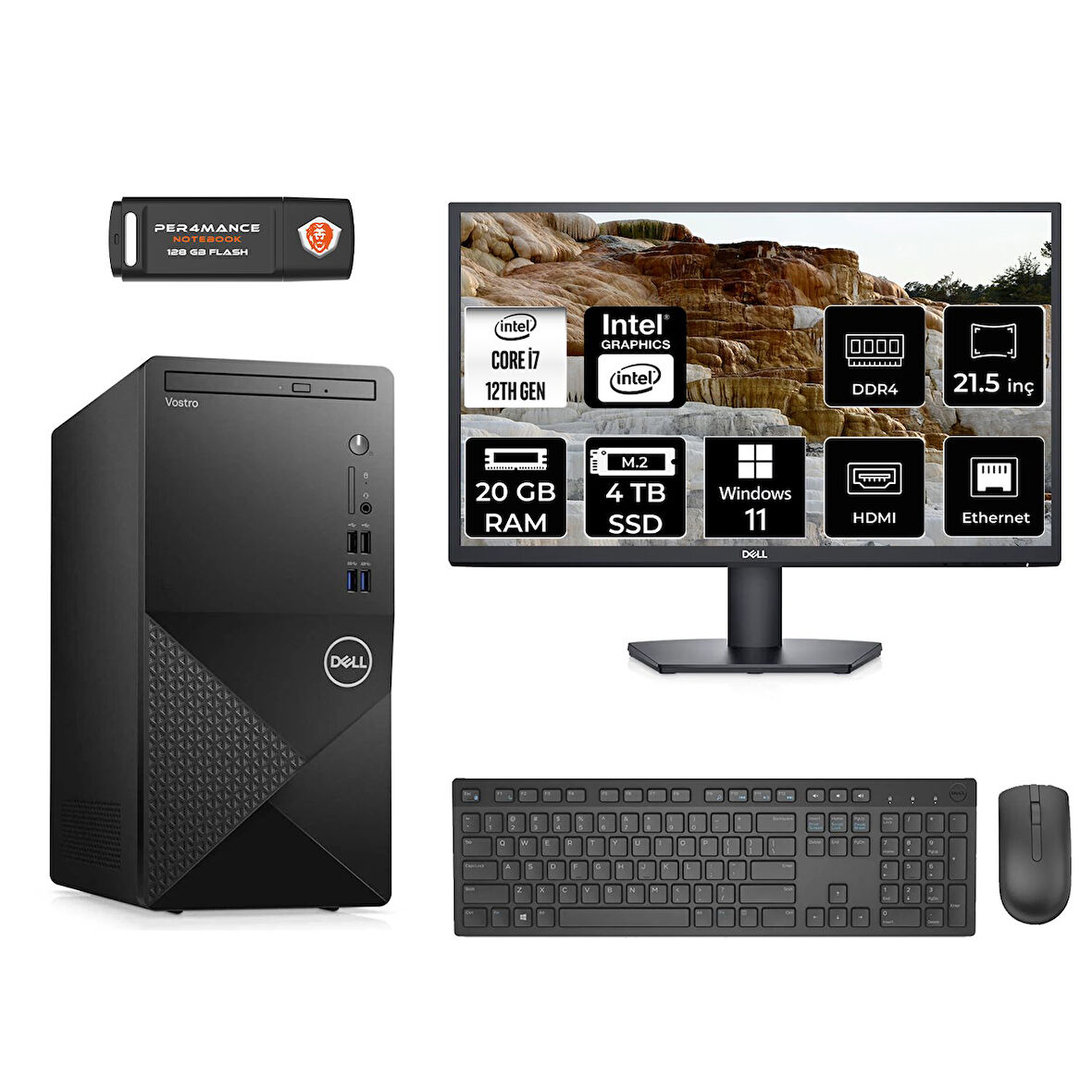 DELL VOSTRO 3910 MN75983910D120 i7 12700 20GB RAM 4TB SSD 21.5" W11P MASAÜSTÜ PC