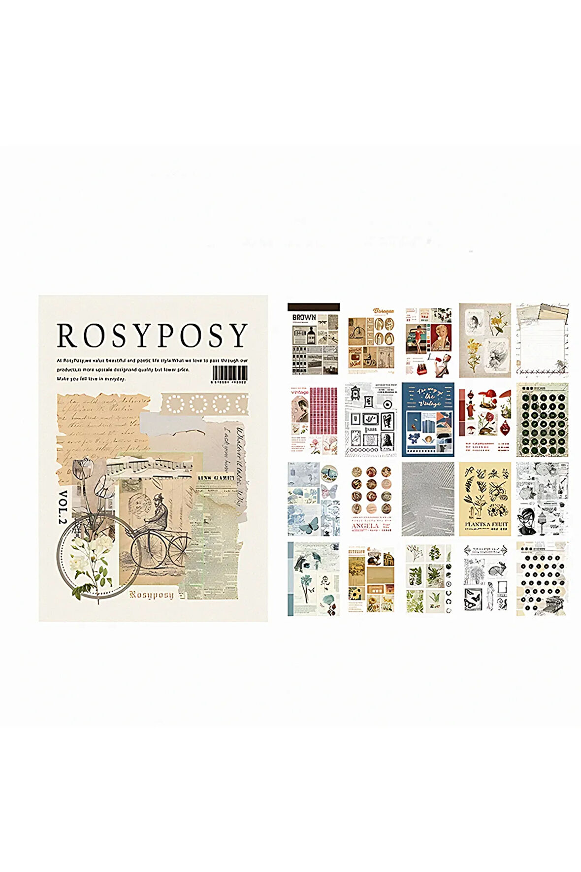 Vintage Temalı 20 Sayfa Sticker Defteri • Scrapbooking • Bullet Journal (GGK-DT101)