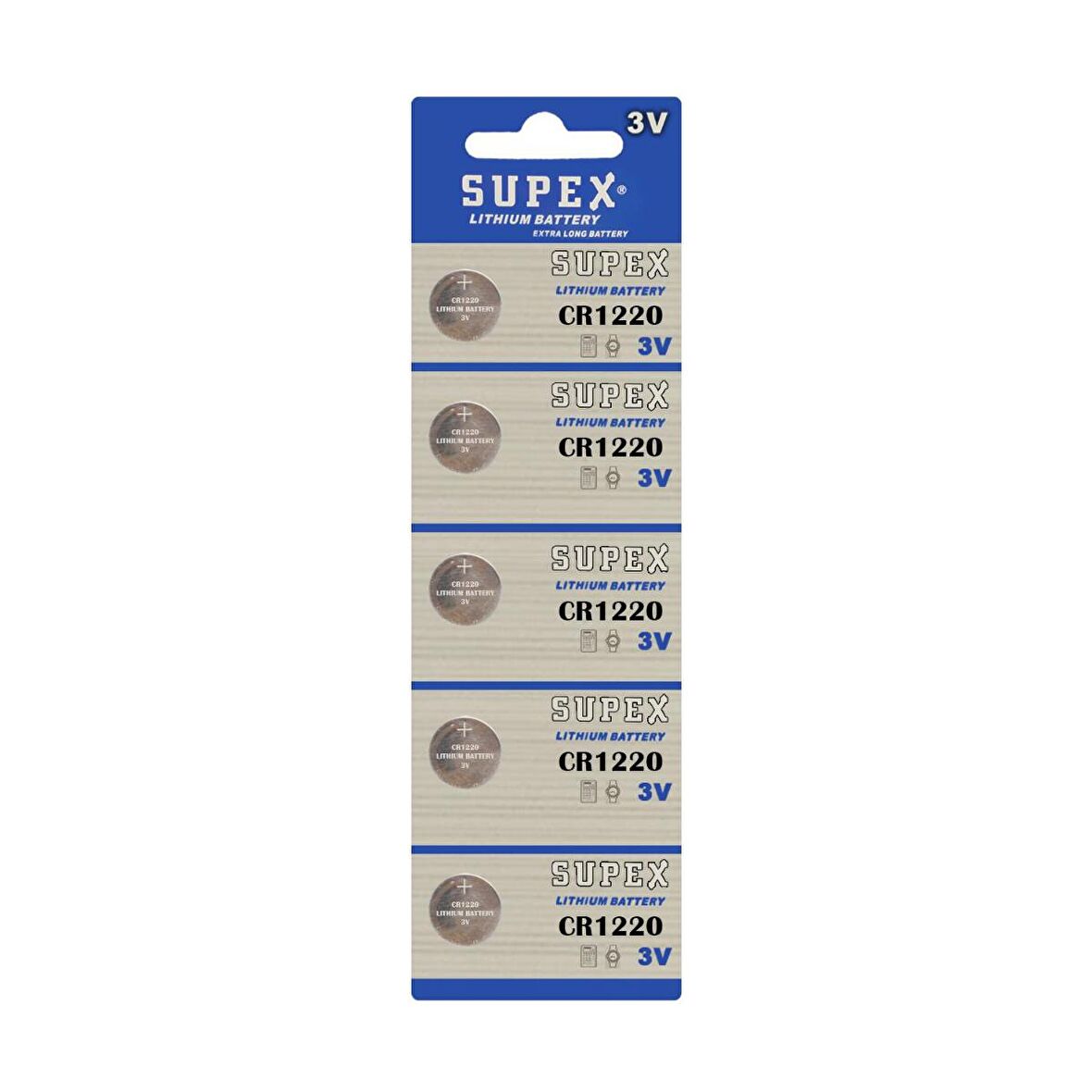 Supex Extra Long Battery Cr 1220 CR1220 3V Lityum Pil 5'li Paket